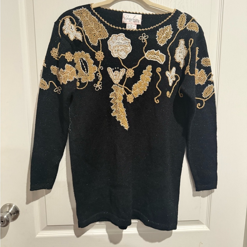 Vintage Black and Gold Embroidered Sweater